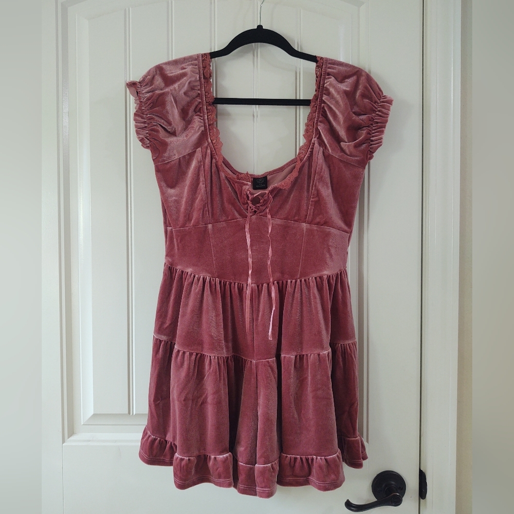 UO Lily Velvet Tiered Romper